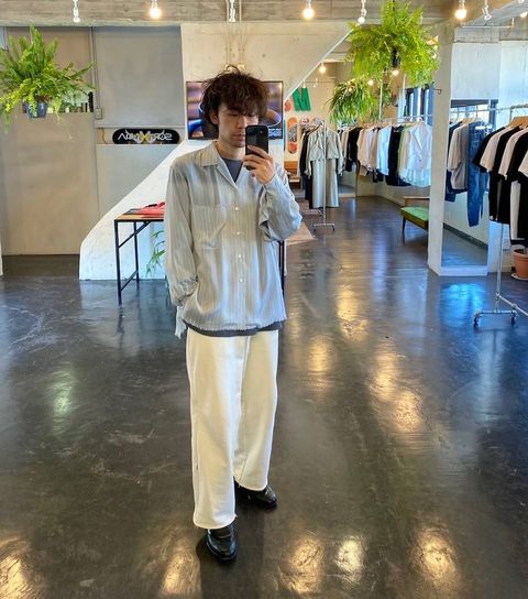 YOKE OVERSIZED STRIPE SHIRTS"SAXE"Style.2020.4.11.