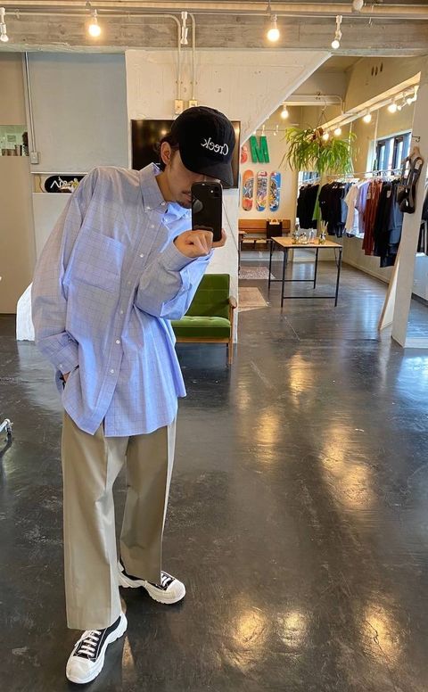 Graphpaper Thomas Mason Oversized B.D Shirt"BLUE CH"Style.2020.4.20.
