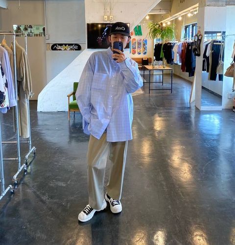 Graphpaper Thomas Mason Oversized B.D Shirt"BLUE CH"Style.2020.4.20.