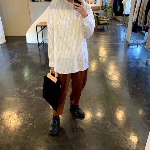 Graphpaper Thomas Mason Oversized Band Collar Shirt "RED ST" style.2020.4.26.