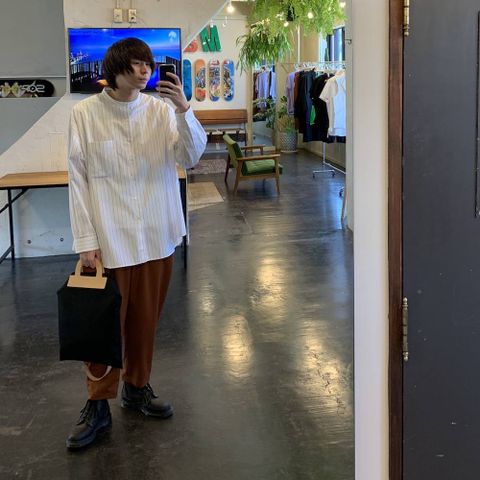 Graphpaper Thomas Mason Oversized Band Collar Shirt "RED ST" style.2020.4.26.