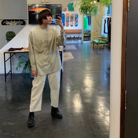 Graphpaper Broad L/S Oversized Band Collar Shirt"BEIGE"Style.2020.4.12.