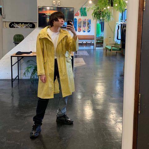 YOKE STAND COLLAR OVER COAT"YELLOW"スタイル.2020.4.12