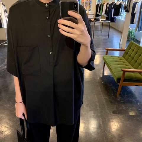 Graphpaper Silk Wool Stand Collar York Short Sleeve Shirt"BLACK"(GM201-50043) style.2020.4.18.