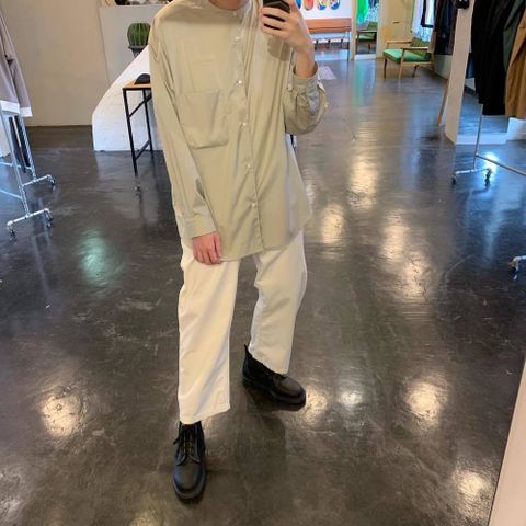 Graphpaper Broad L/S Oversized Band Collar Shirt"BEIGE"Style.2020.4.12.