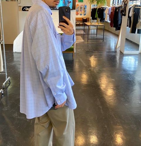 Graphpaper Thomas Mason Oversized B.D Shirt"BLUE CH"Style.2020.4.20.