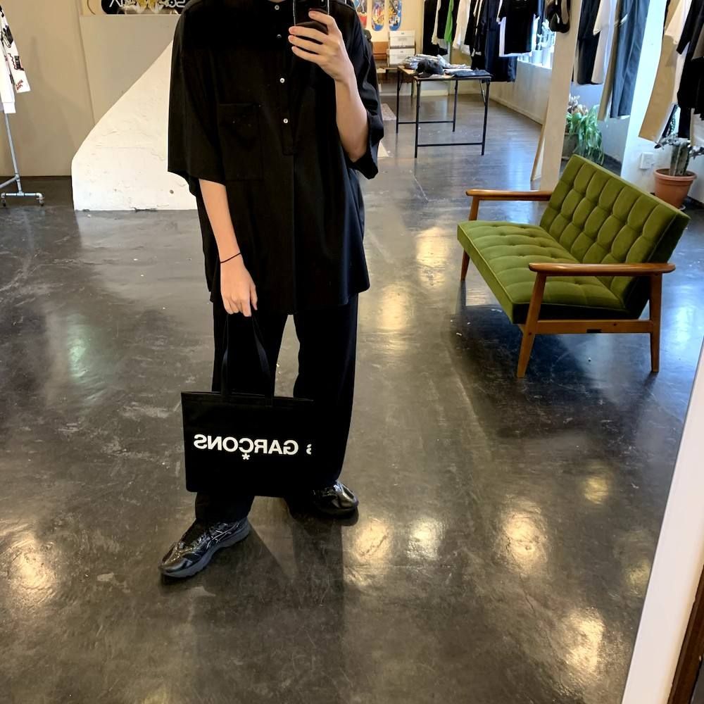 Graphpaper Silk Wool Stand Collar York Short Sleeve Shirt"BLACK"(GM201-50043) style.2020.4.18.