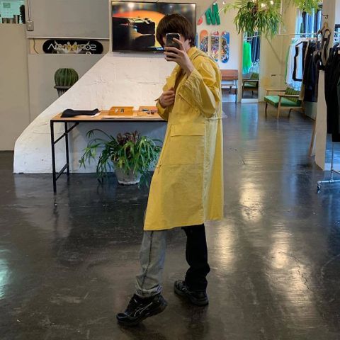 YOKE STAND COLLAR OVER COAT"YELLOW"スタイル.2020.4.12