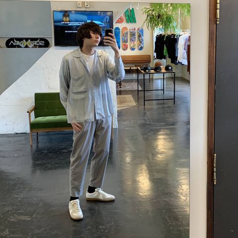 YOKE 2020SS 新作OVERSIZED STRIPE SHIRTS"SAXE"style.2020.4.19