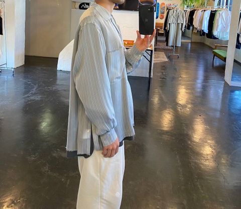 YOKE OVERSIZED STRIPE SHIRTS"SAXE"Style.2020.4.11.
