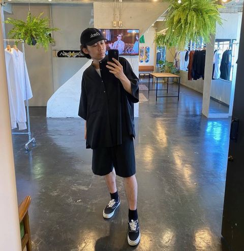 Graphpaper Silk Wool Stand Collar York Short Sleeve Shirt"BLACK"Style.2020.5.8.