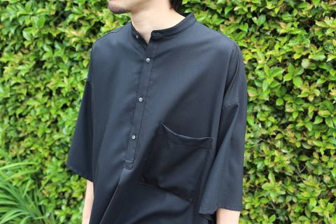 Graphpaper Silk Wool Stand Collar York Short Sleeve Shirt"BLACK"Style.2020.5.17.