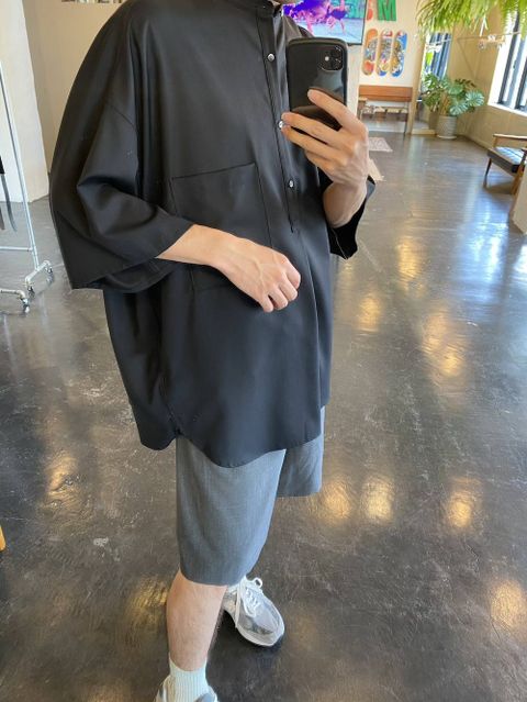 Graphpaper Silk Wool Stand Collar York Short Sleeve Shirt"BLACK"Style.2020.5.29.