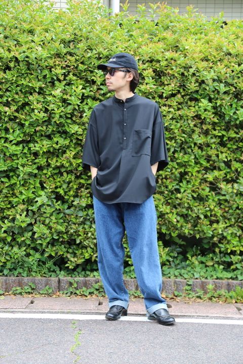Graphpaper Silk Wool Stand Collar York Short Sleeve Shirt"BLACK"Style.2020.5.17.