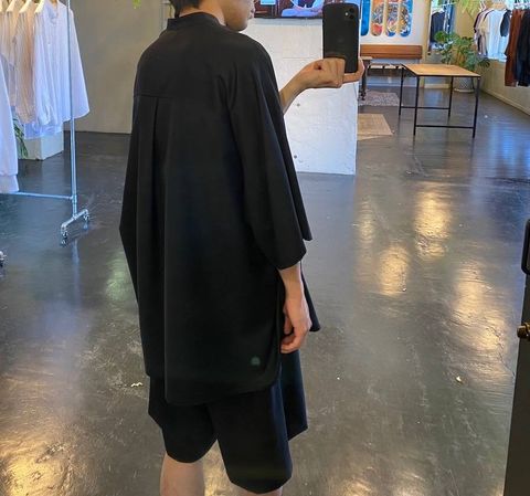 Graphpaper Silk Wool Stand Collar York Short Sleeve Shirt"BLACK"Style.2020.5.8.