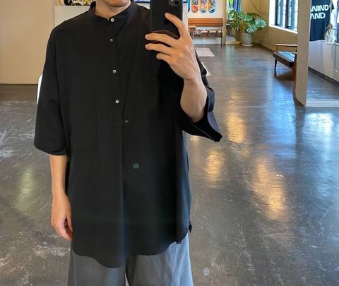 Graphpaper Silk Wool Stand Collar York Short Sleeve Shirt"BLACK"Style.2020.5.29.