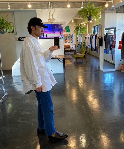 Graphpaper Broad L/S Oversized Band Collar Shirt"WHITE"Style.2020.5.2.