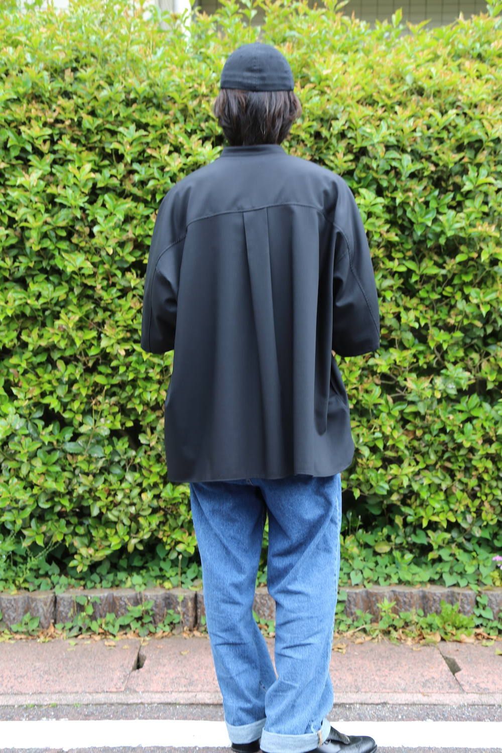 Graphpaper Silk Wool Stand Collar York Short Sleeve Shirt"BLACK"Style.2020.5.17.