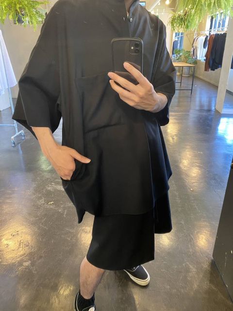 Graphpaper Silk Wool Stand Collar York Short Sleeve Shirt"BLACK"Style.2020.5.8.
