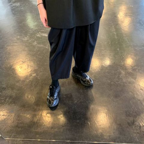 Graphpaper Silk Wool Stand Collar York Short Sleeve Shirt"BLACK"(GM201-50043)スタイル.2020.5.1.