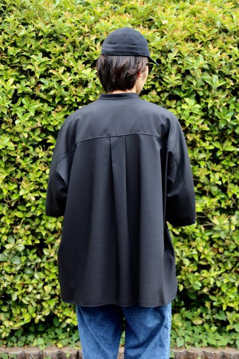 Graphpaper Silk Wool Stand Collar York Short Sleeve Shirt"BLACK"Style.2020.5.17.