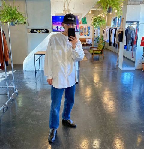 Graphpaper Broad L/S Oversized Band Collar Shirt"WHITE"Style.2020.5.2.