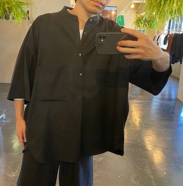 Graphpaper Silk Wool Stand Collar York Short Sleeve Shirt"BLACK"Style.2020.5.8.