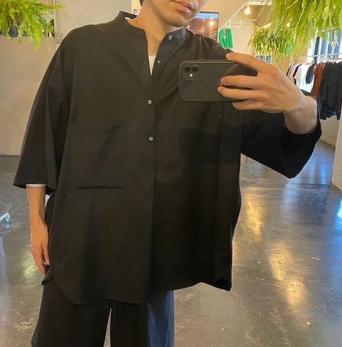 Graphpaper Silk Wool Stand Collar York Short Sleeve Shirt"BLACK"Style.2020.5.8.