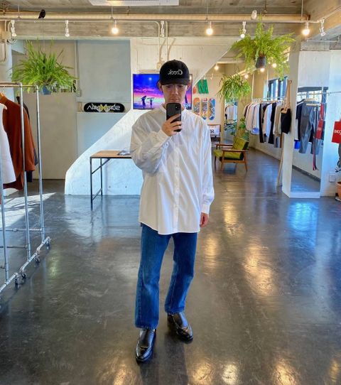Graphpaper Broad L/S Oversized Band Collar Shirt"WHITE"Style.2020.5.2.