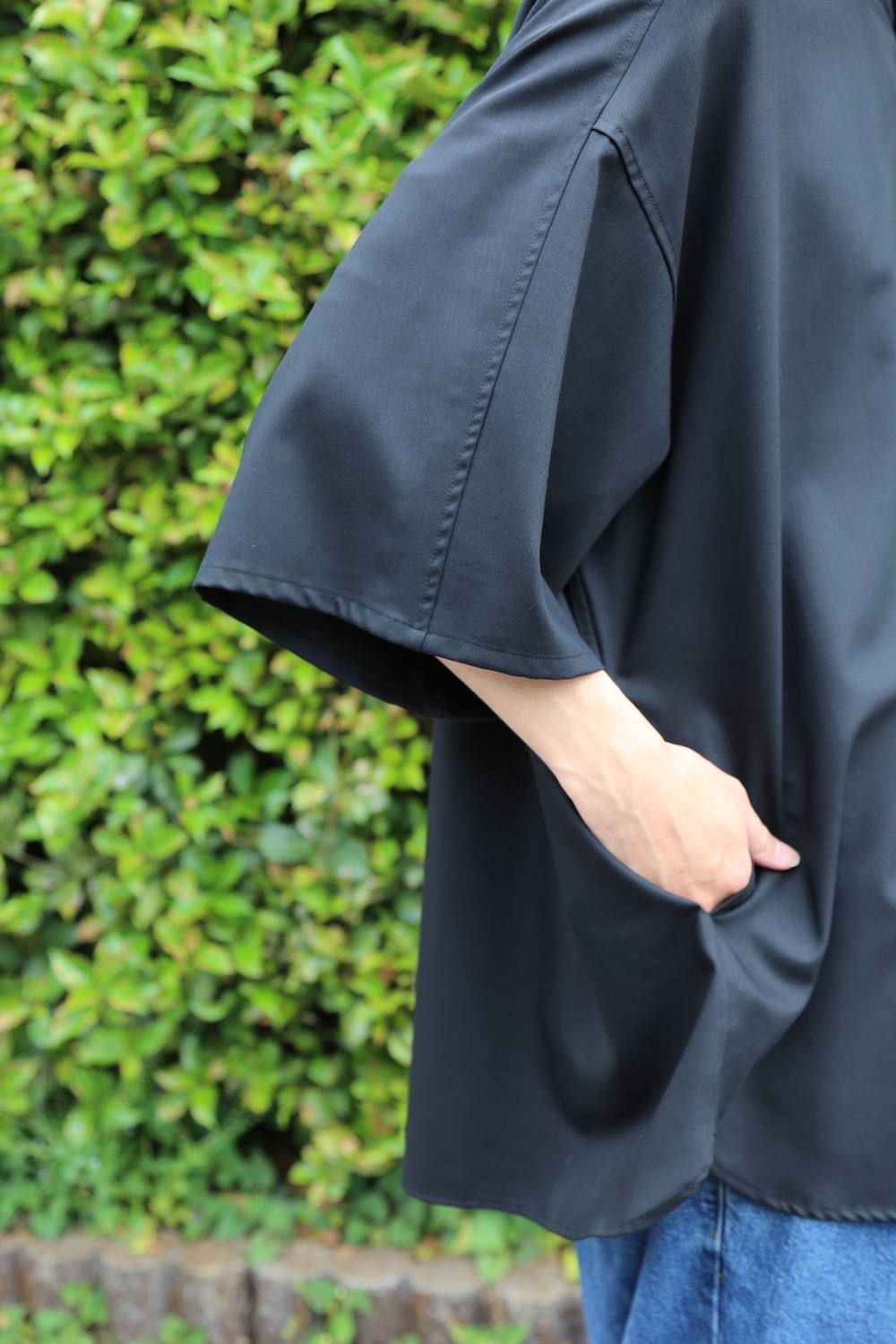 Graphpaper Silk Wool Stand Collar York Short Sleeve Shirt"BLACK"Style.2020.5.17.