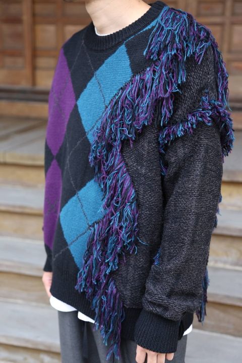 KIDILL Destroy Argyle Tartan Pullover Knit"Black×Purple"Style.2020.6.29.