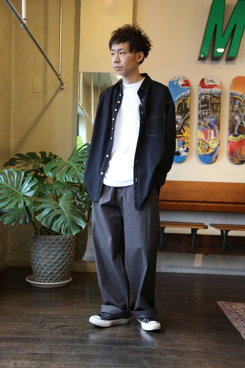 Graphpaper Stretch Typewriter Wide Cook Pants"GRAY" Style.2020.6.1.