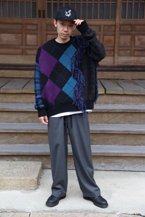 KIDILL Destroy Argyle Tartan Pullover Knit"Black×Purple"Style.2020.6.29.
