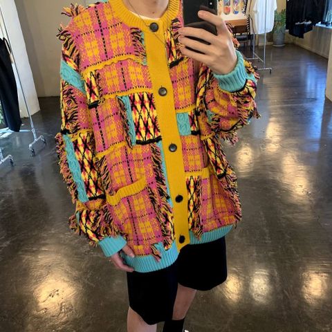 KIDILL 2020 A/W Chaotic Argyle Tartan Cardigan(KL459) "Yellow×Pink" style.2020.6.26.