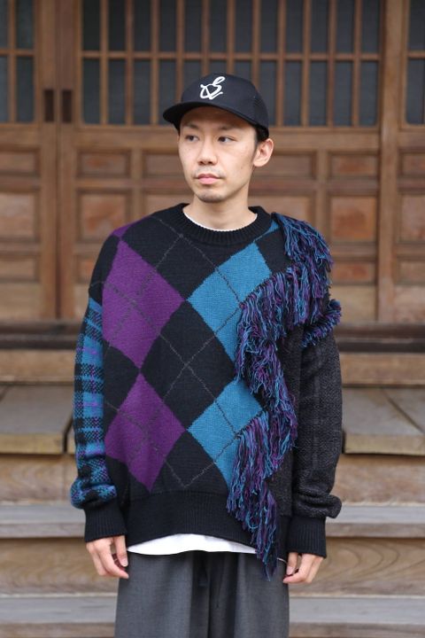 KIDILL Destroy Argyle Tartan Pullover Knit"Black×Purple"Style.2020.6.29.