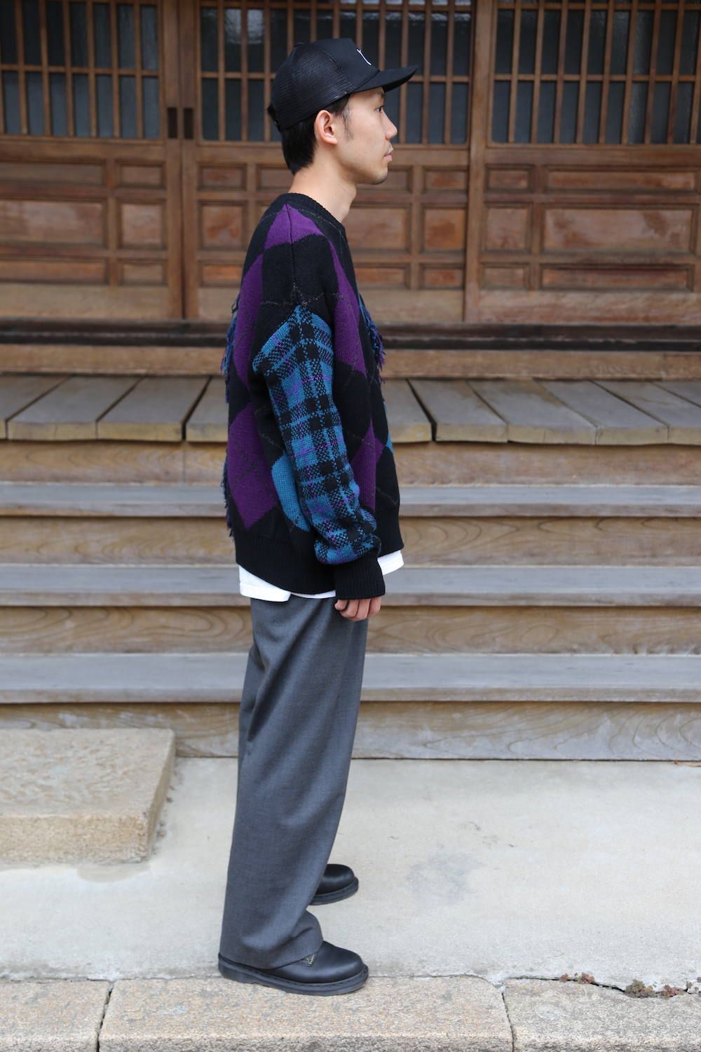 KIDILL Destroy Argyle Tartan Pullover Knit"Black×Purple"Style.2020.6.29.
