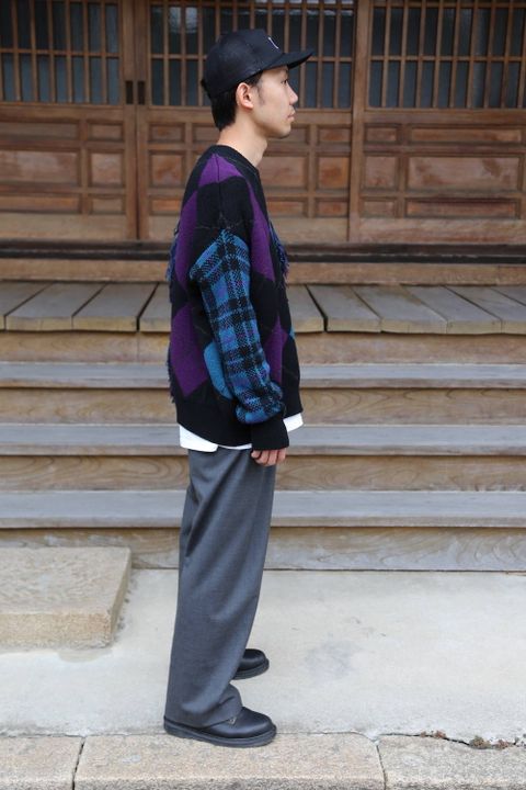 KIDILL Destroy Argyle Tartan Pullover Knit"Black×Purple"Style.2020.6.29.