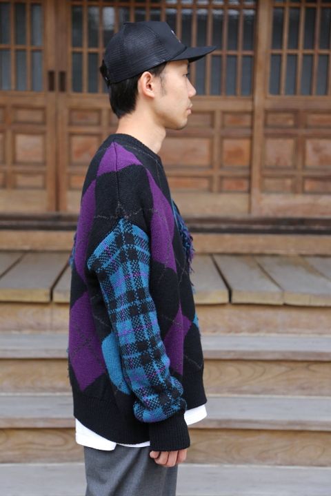 KIDILL Destroy Argyle Tartan Pullover Knit"Black×Purple"Style.2020.6.29.
