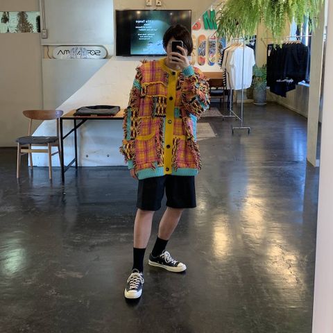 KIDILL 2020 A/W Chaotic Argyle Tartan Cardigan(KL459) "Yellow×Pink" style.2020.6.26.