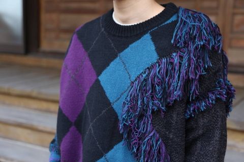 KIDILL Destroy Argyle Tartan Pullover Knit"Black×Purple"Style.2020.6.29.