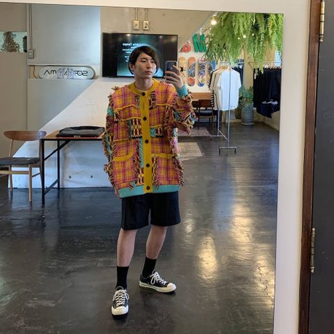 KIDILL 2020 A/W Chaotic Argyle Tartan Cardigan(KL459) "Yellow×Pink" style.2020.6.26.