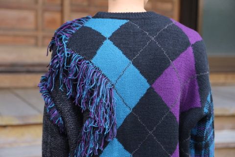 KIDILL Destroy Argyle Tartan Pullover Knit"Black×Purple"Style.2020.6.29.