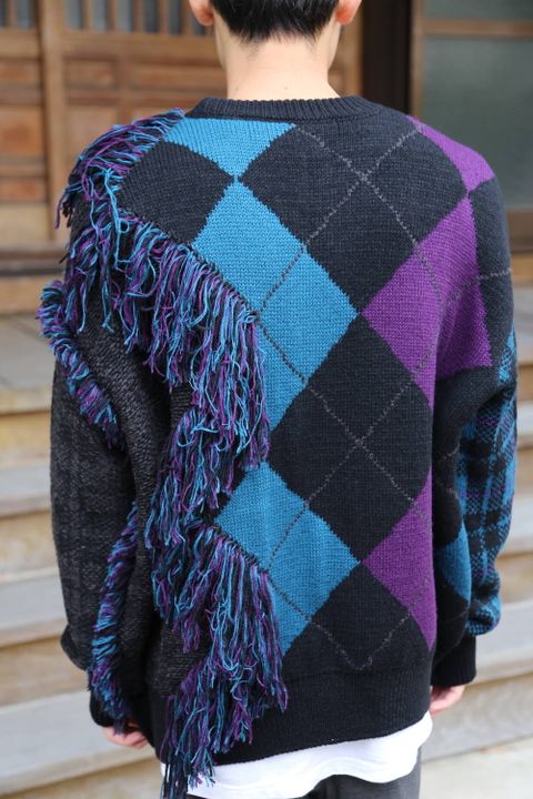 KIDILL Destroy Argyle Tartan Pullover Knit"Black×Purple"Style.2020.6.29.