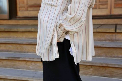 YOKE OVERSIZED STRIPE SHIRTS"BEIGE" Style.2020.6.16.