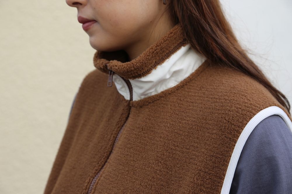 Graphpaper Wool Boa Zip-Up Vest"CAMEL"Style.2020.12.14.