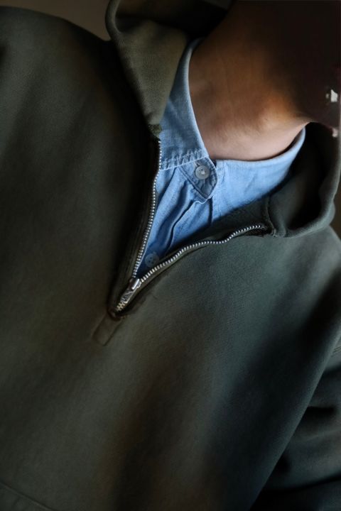 A.PRESSE Vintage Half Zip Sweat Hoodie"OLIVE"スタイル2025.1.25.