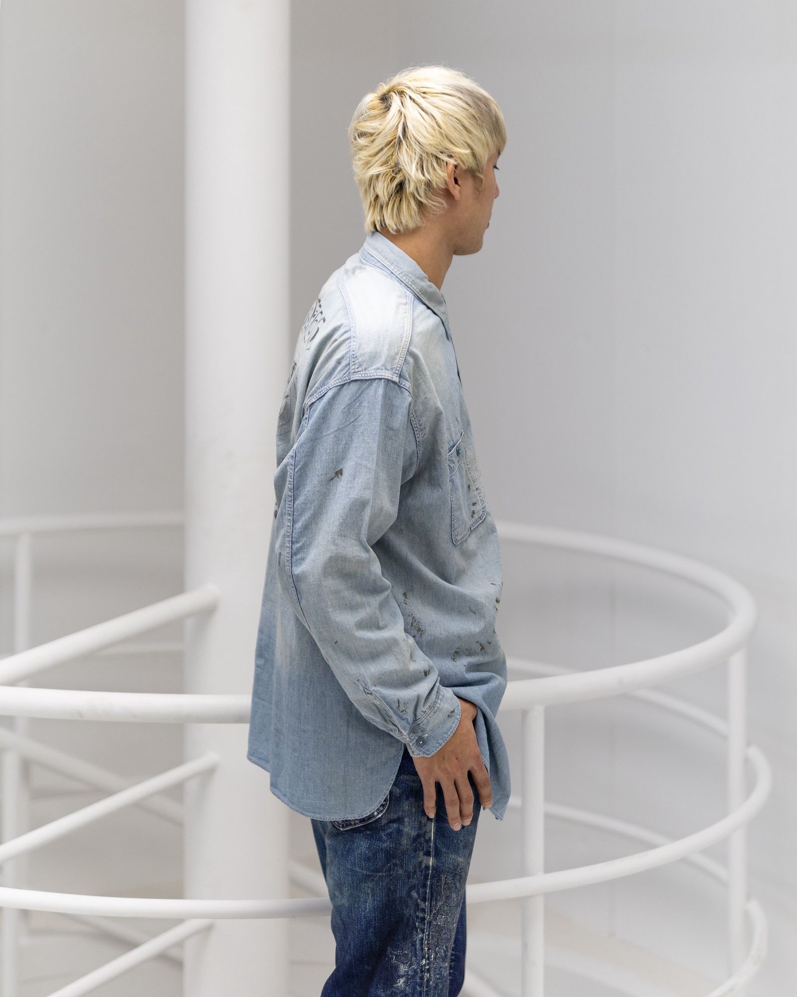 BOWWOW SKETCH ZOMBOO USN CHAMBRAY SHIRT AGED MARKスタイル