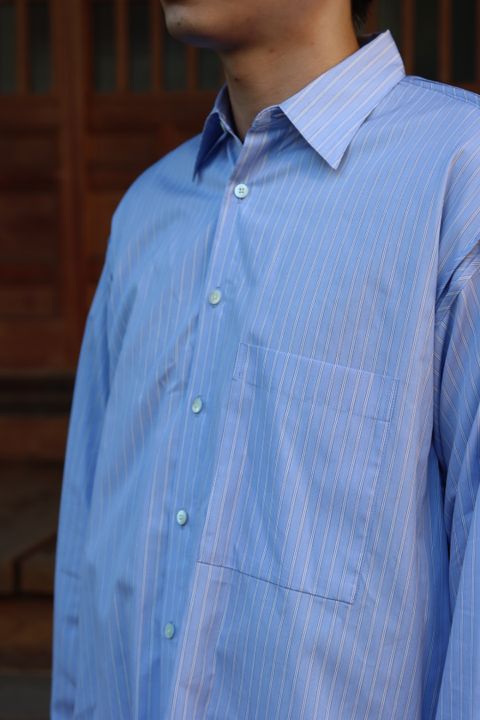 YOKE THOMAS MASON STRIPED PIPING SHIRT"SAXE"style.