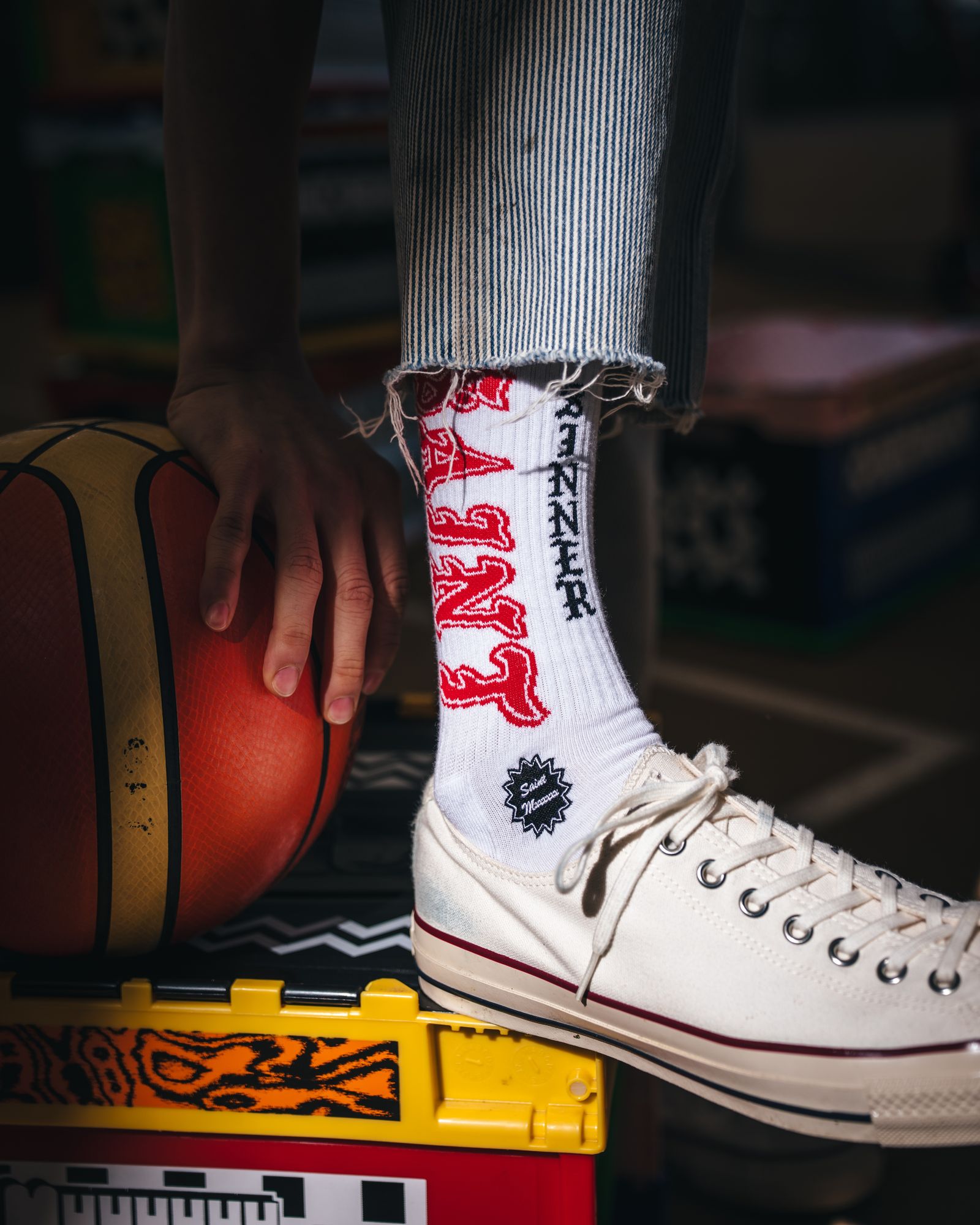 セントマイケル 26SS SAINT SOCKS(SM-MK8-0000-106)WHITE×RED☆4月11日(土)発売！