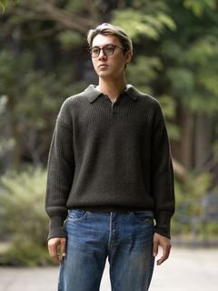 マーカウェア 26AW RIBBED POLO COLLAR JUMPER(A26C24SW02C)DARK OLIVE☆新作発売！